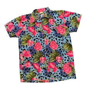 KING KAMEHA L floral button up pocketed short sleeve Hawaiian camp shirt